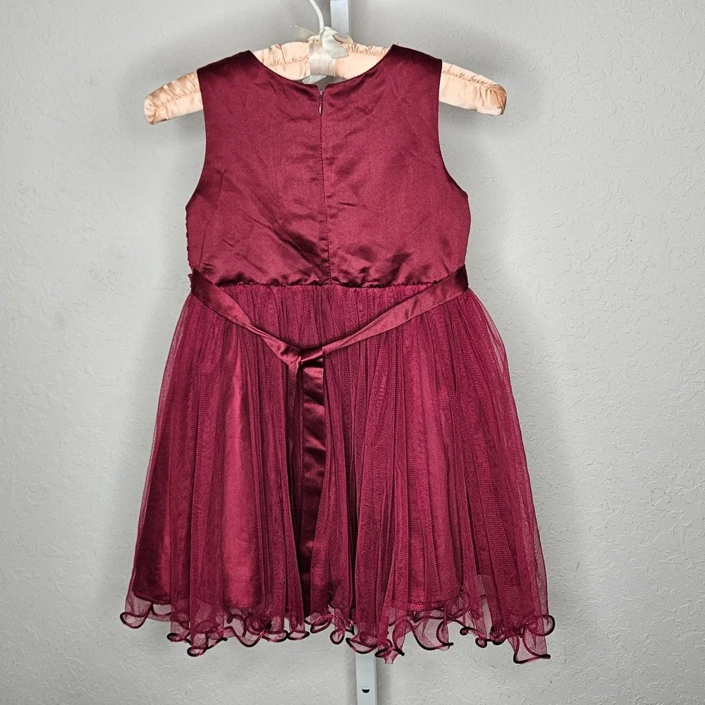 Beautees Girls Burgundy Sequin Tulle Party Dress Size 6X Formal Holiday Wine
